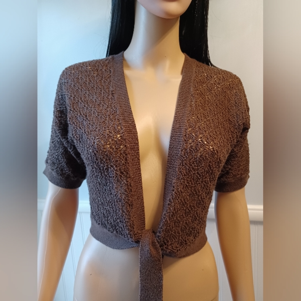 Brown Crochet Short Cardigan Shrug Ann Taylor Loft Medium